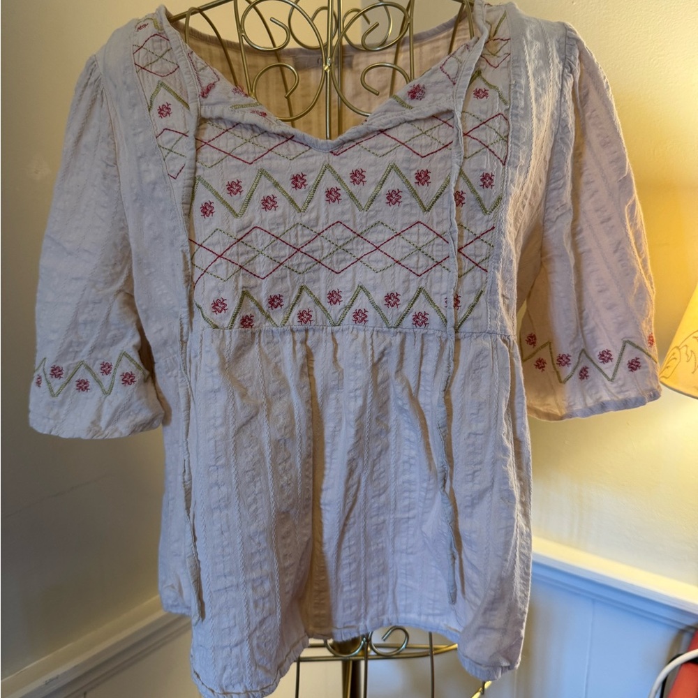 Boho Embroidered Peasant Blouse